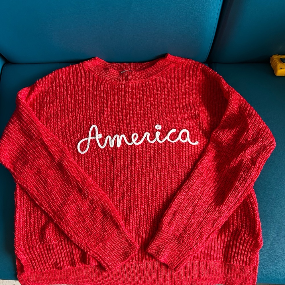 Francesca's Collections Red Sweater with America Script